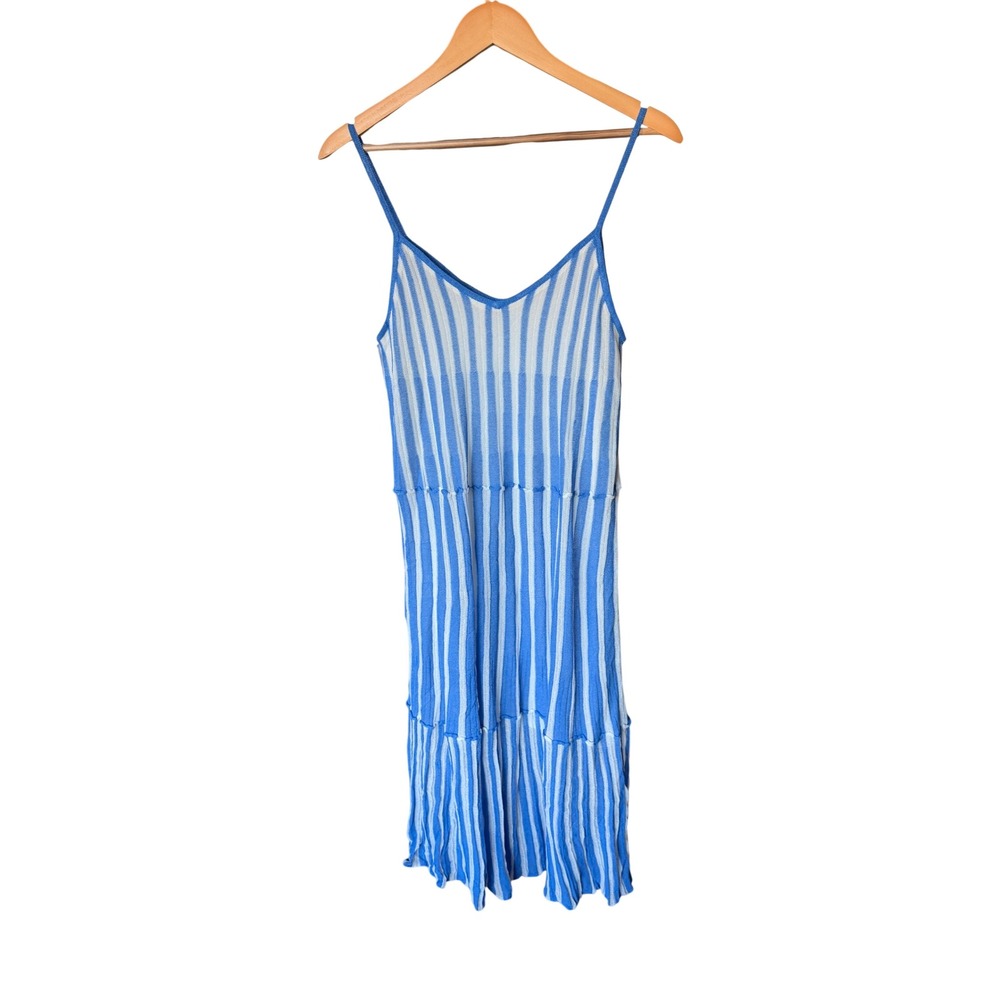 Anthropologie‎ Foxiedox Blue White Stripe V Neck Midi Dress Spaghetti Strap L